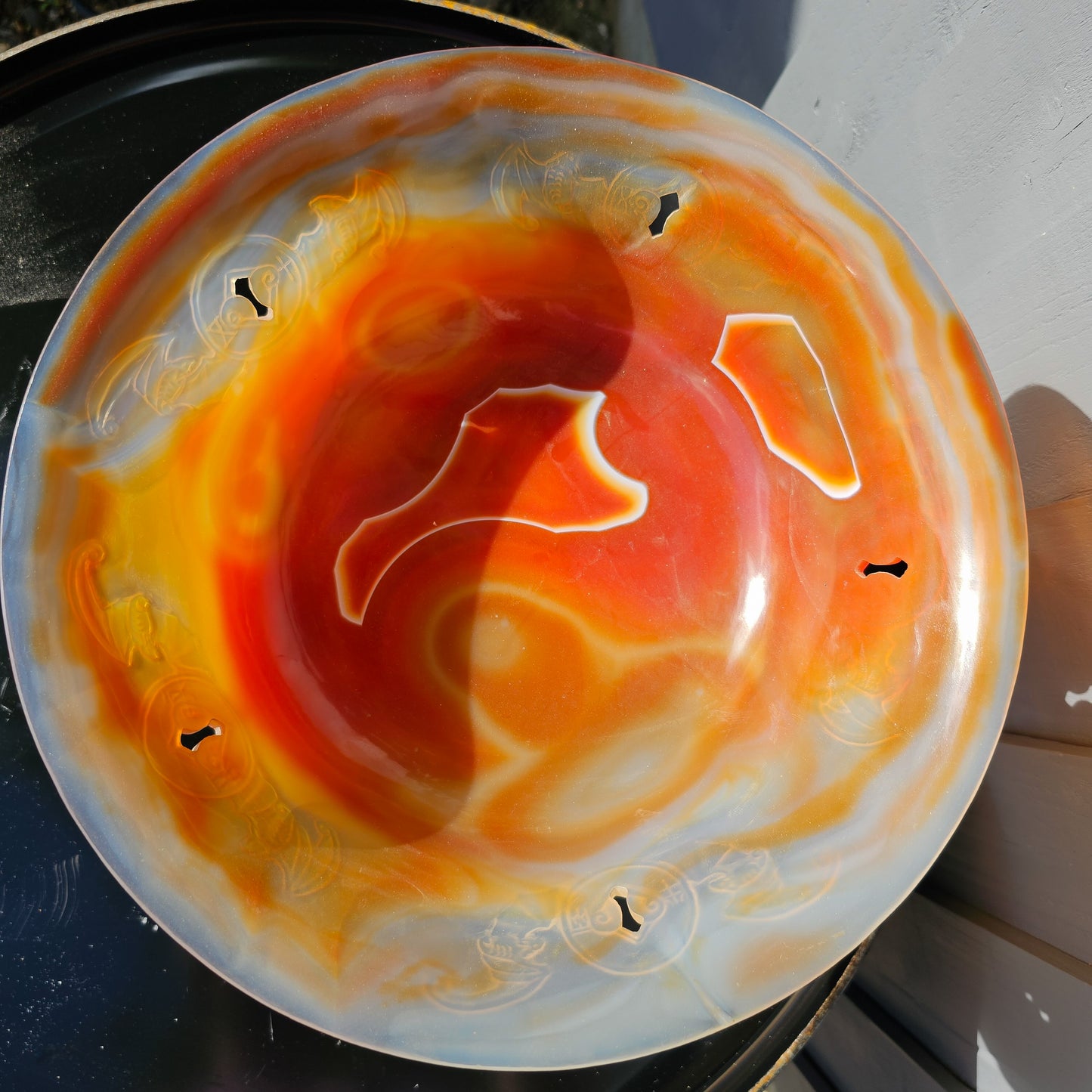 Chinese Carnelian Bat Engraved Bowl