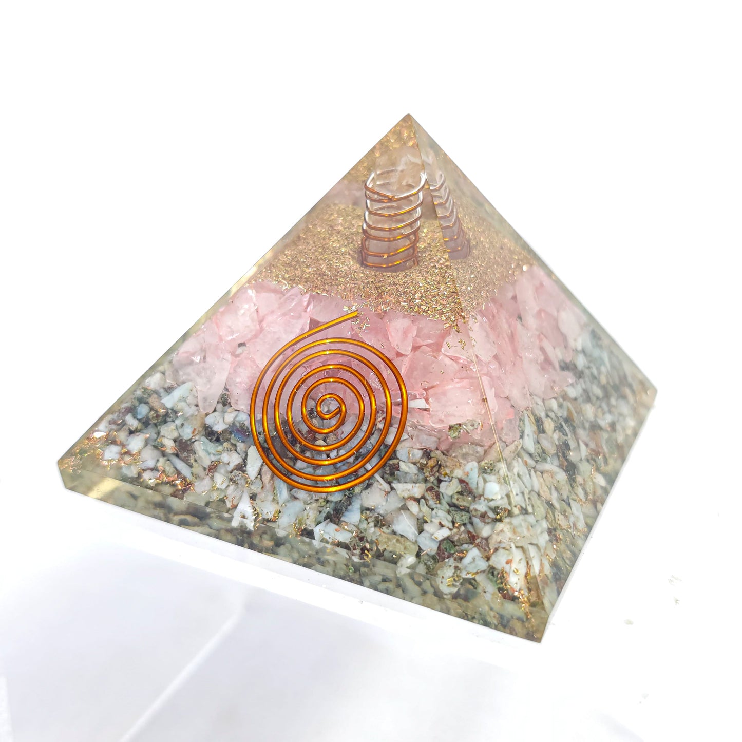 Larimar and Rose Quartz Orgonite Pyramid
