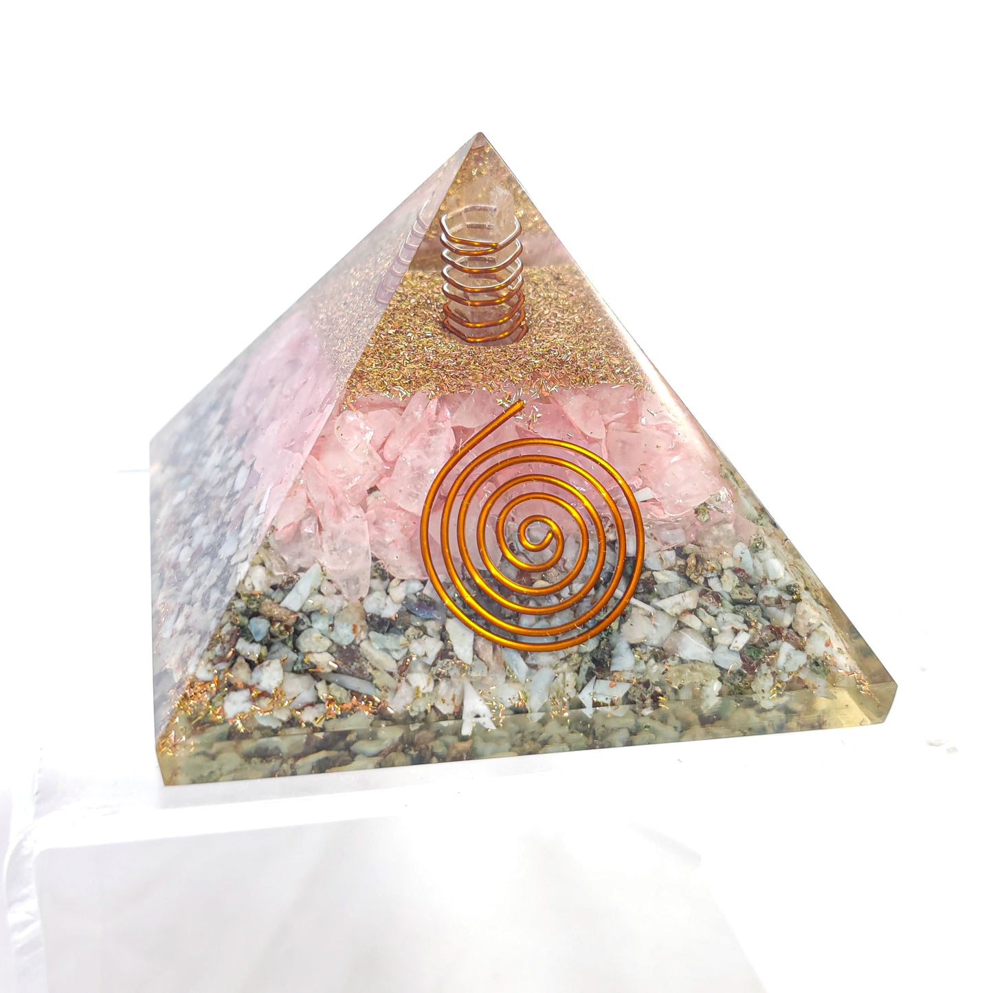 Larimar and Rose Quartz Orgonite Pyramid