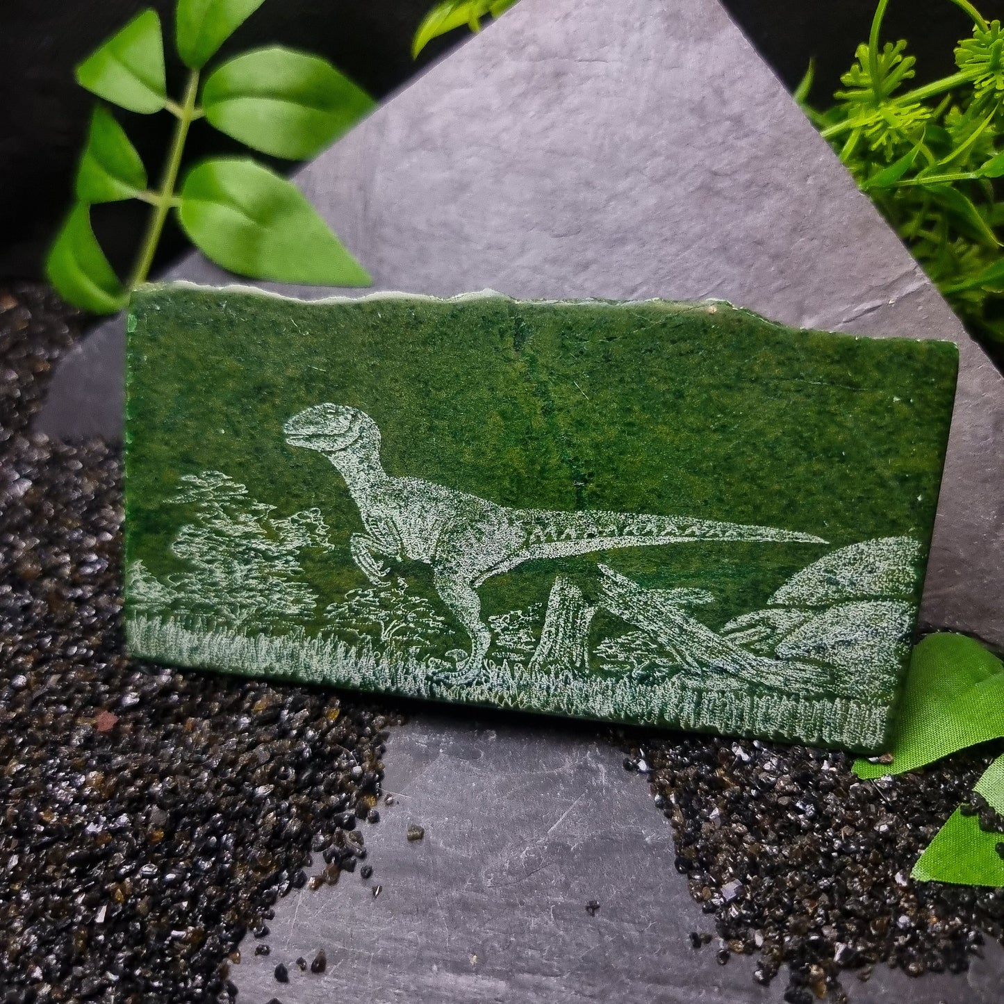 Verdite with Dinosaur Engraving
