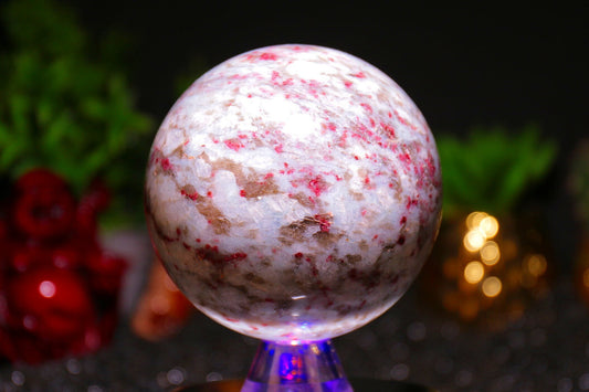 Rubellite (red tourmaline) in quartz Sphere