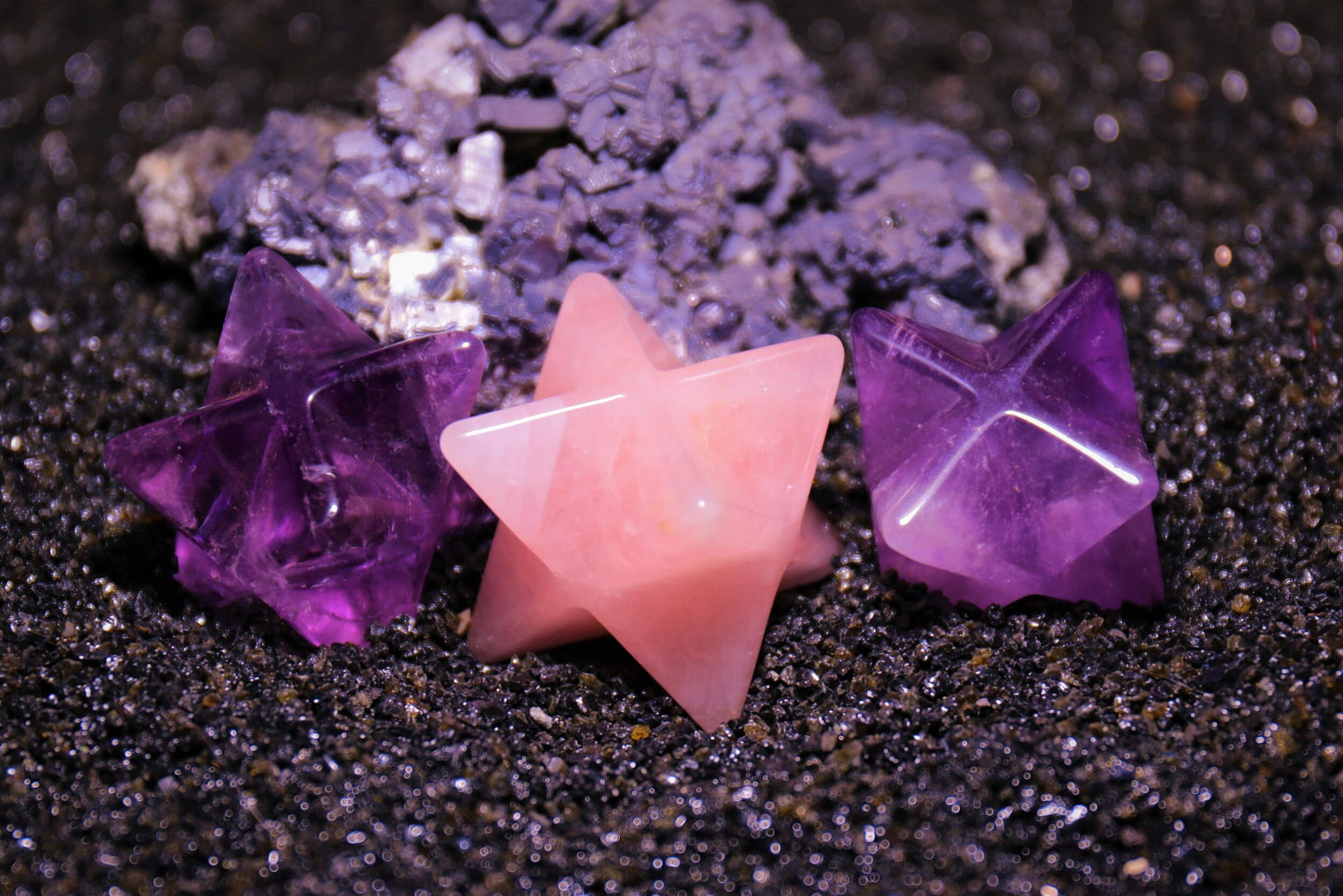 Amethyst or Rose Quartz Merkaba Stars 30mm