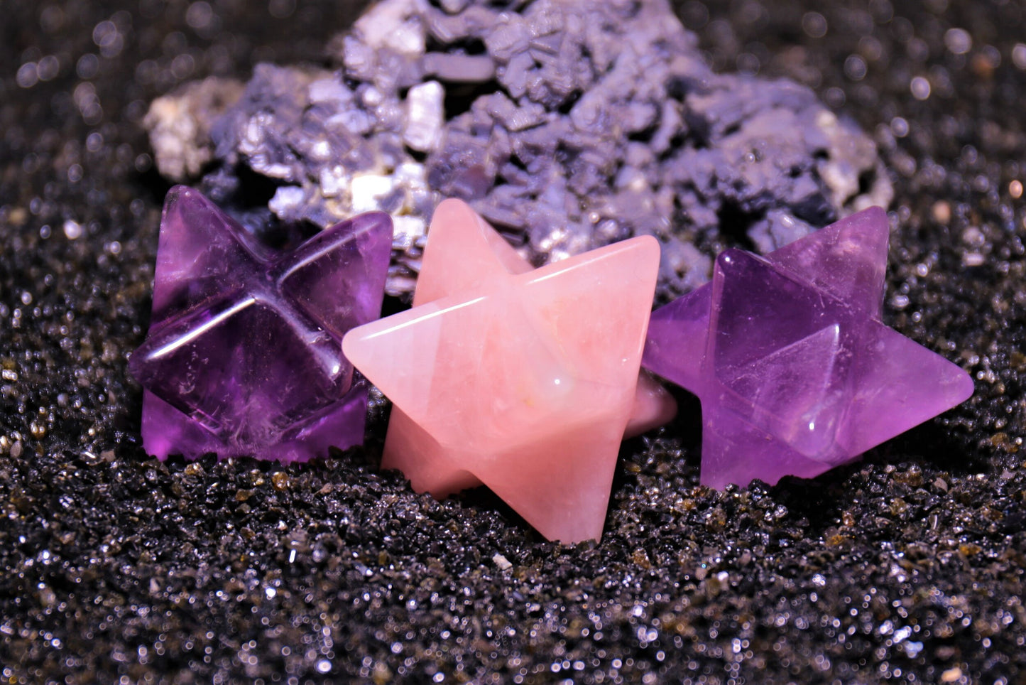 Amethyst or Rose Quartz Merkaba Stars 30mm