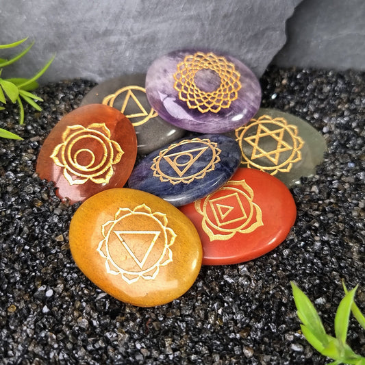 Chakra Palm & Heart stone set with symbols