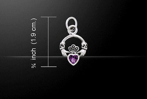 Claddagh Celtic Pendant with Amethyst Heart 925 Silver
