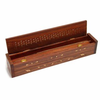 Double Compartment Incense Box - Brass Patterned Inlay