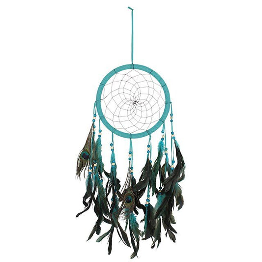 Turquoise Peacock Feather Dream Catcher