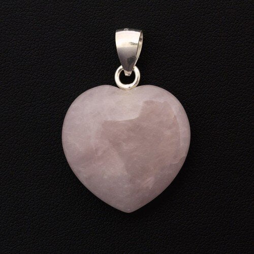 Rose Quartz Heart Pendant with 925 Silver bail